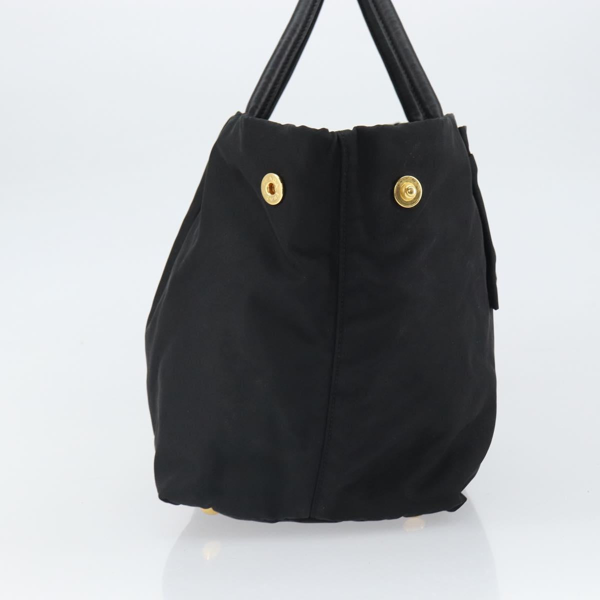 PRADA Hand Bag Nylon Black Gold Auth 163957