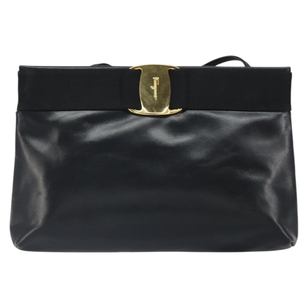 Salvatore Ferragamo Shoulder Bag Leather Black Gold Auth 163963