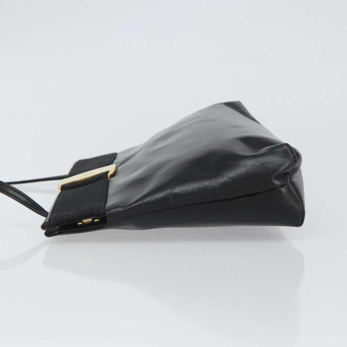 Salvatore Ferragamo Shoulder Bag Leather Black Gold Auth 163963