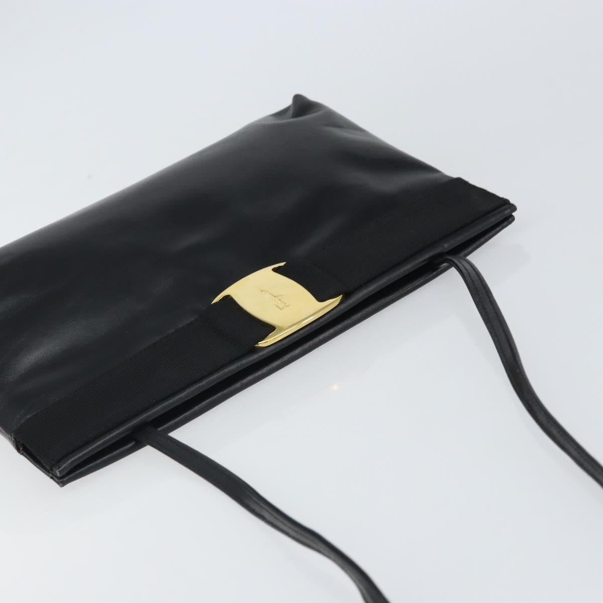 Salvatore Ferragamo Shoulder Bag Leather Black Gold Auth 163963