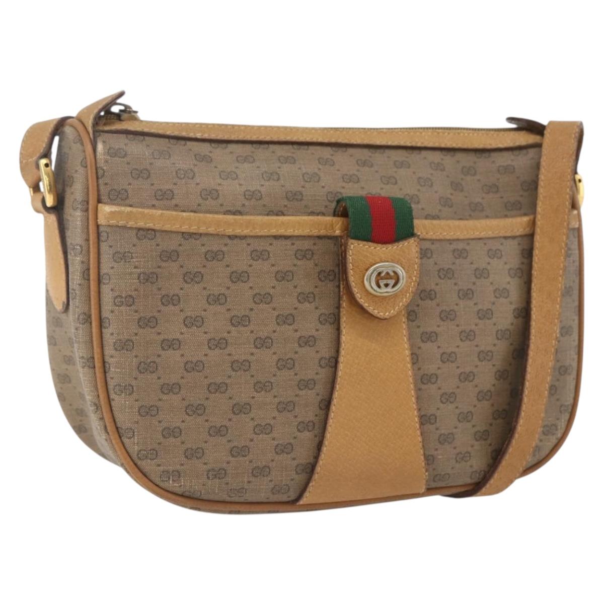 GUCCI Micro GG Supreme Web Sherry Line Bag PVC Beige Gold 89 02 032 Auth 163977