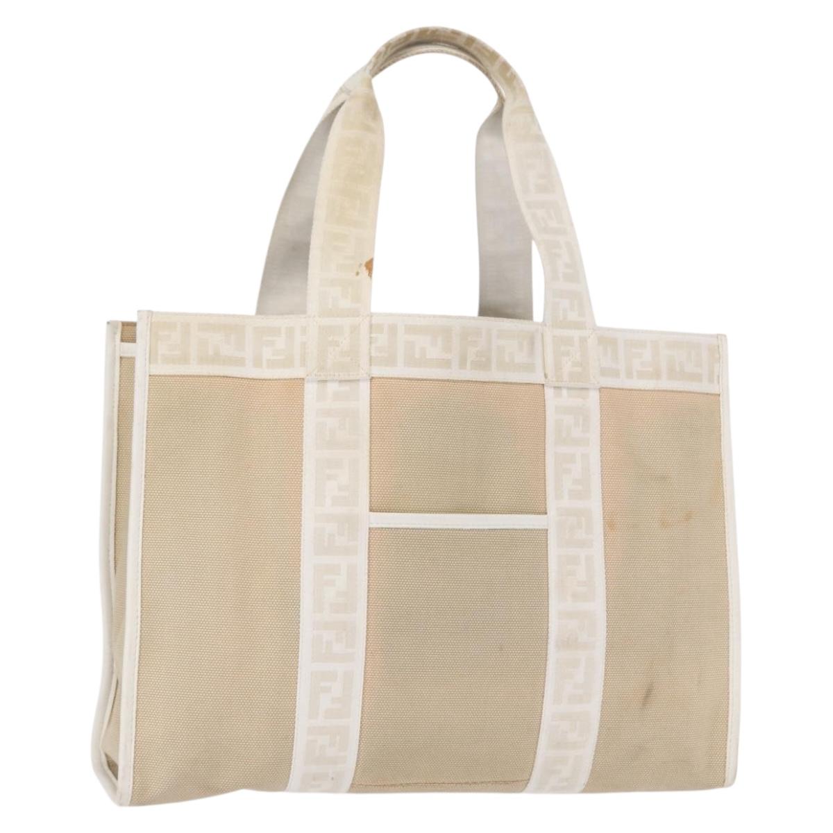FENDI Zucca Canvas Tote Bag White Gold Auth 163978