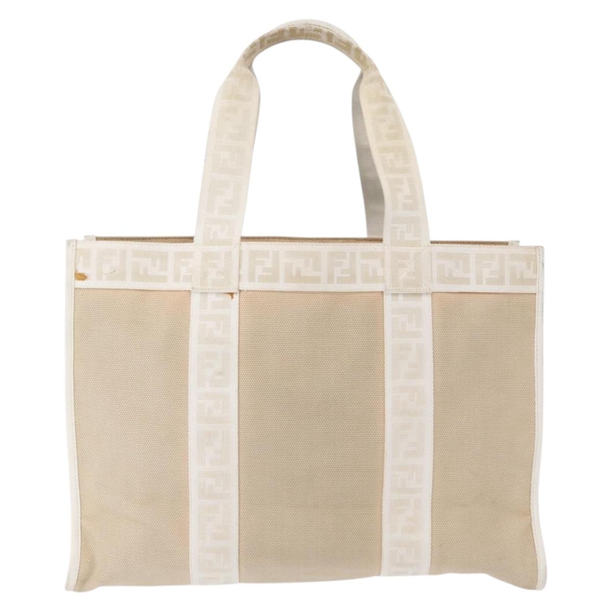 FENDI Zucca Canvas Tote Bag White Gold Auth 163978