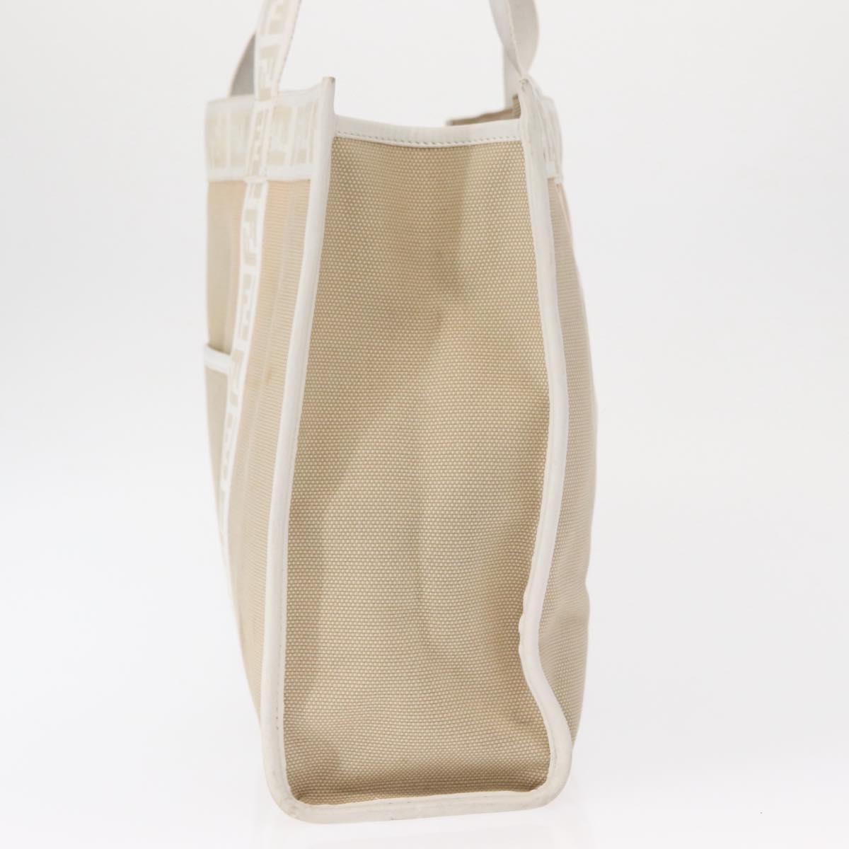 FENDI Zucca Canvas Tote Bag White Gold Auth 163978