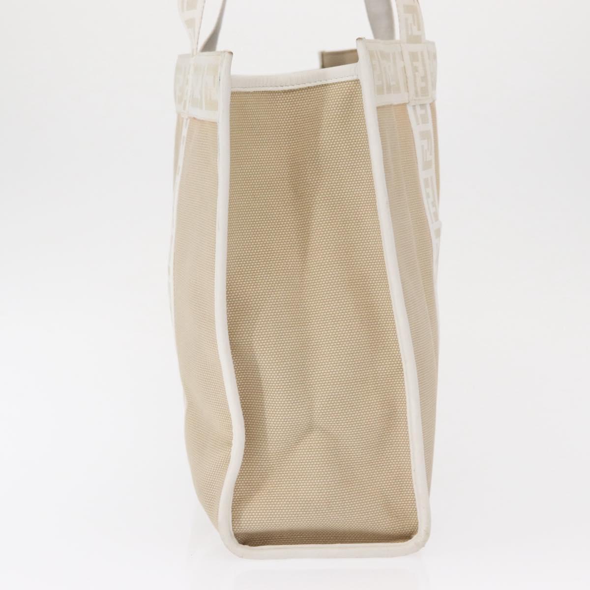 FENDI Zucca Canvas Tote Bag White Gold Auth 163978