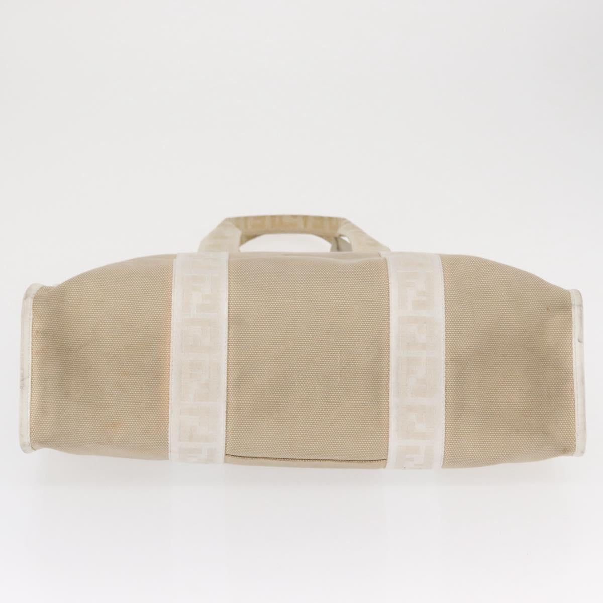 FENDI Zucca Canvas Tote Bag White Gold Auth 163978