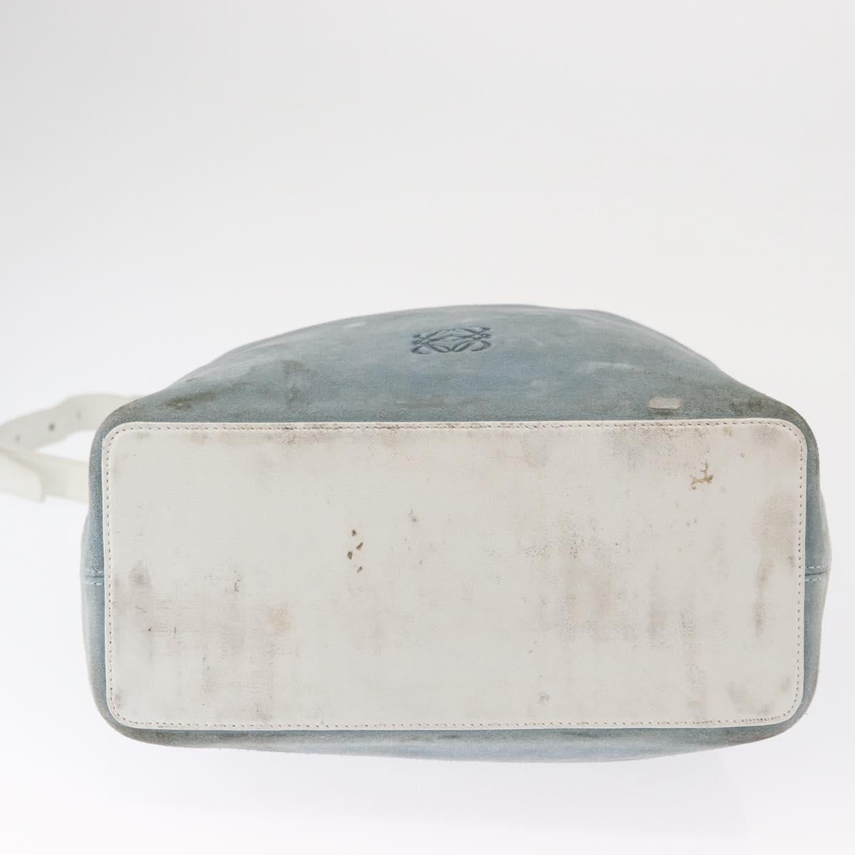 LOEWE Anagram Shoulder Bag Suede Leather Light Blue Silver Auth 163981
