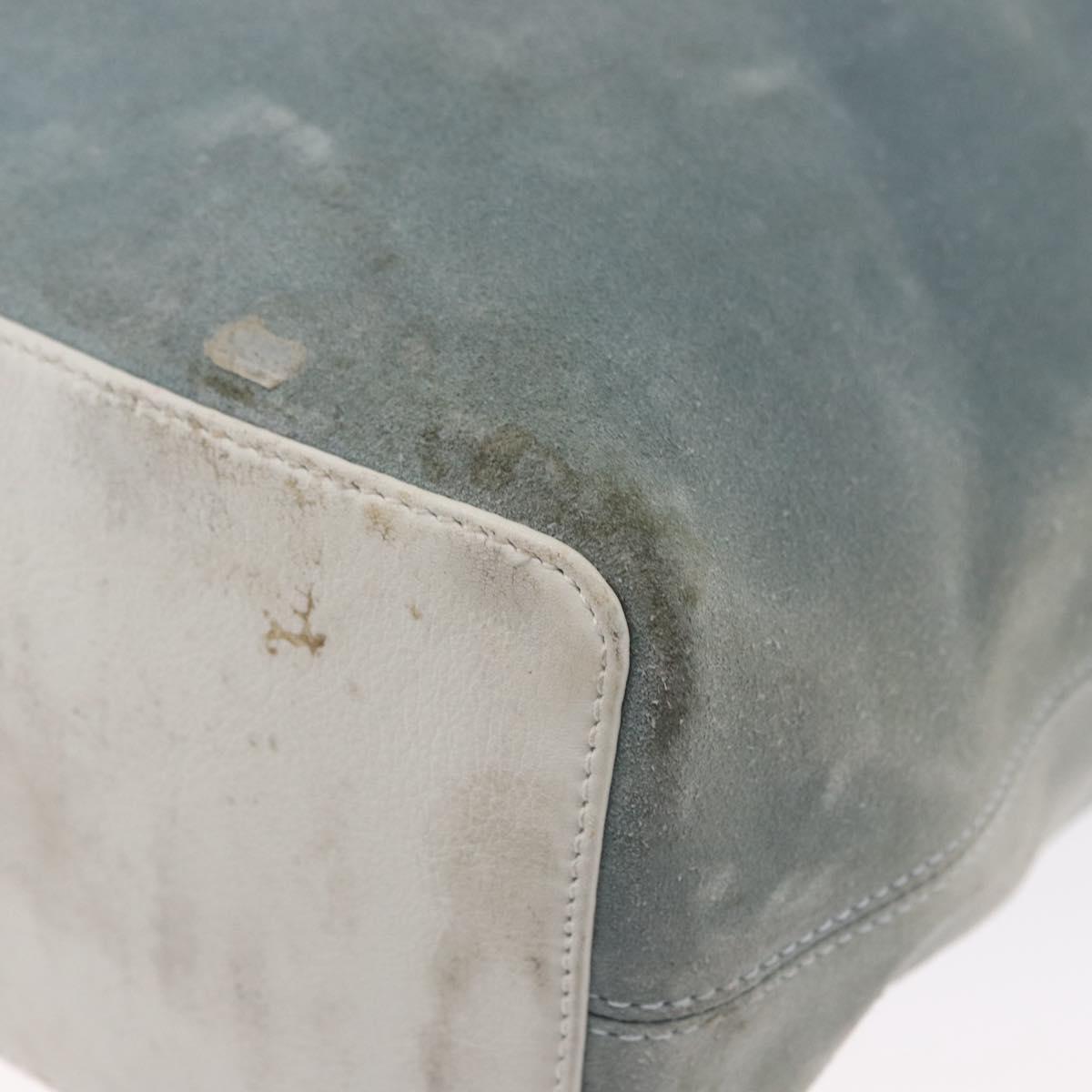LOEWE Anagram Shoulder Bag Suede Leather Light Blue Silver Auth 163981
