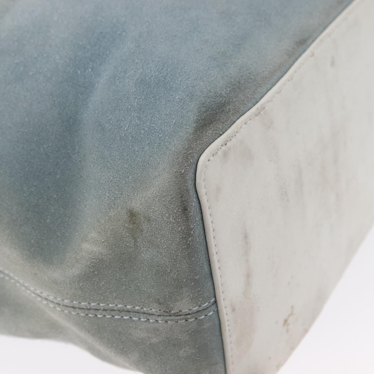 LOEWE Anagram Shoulder Bag Suede Leather Light Blue Silver Auth 163981