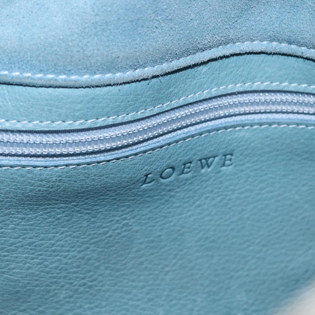LOEWE Anagram Shoulder Bag Suede Leather Light Blue Silver Auth 163981