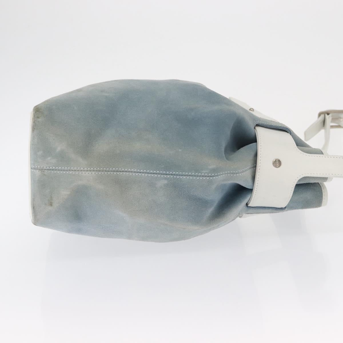 LOEWE Anagram Shoulder Bag Suede Leather Light Blue Silver Auth 163981