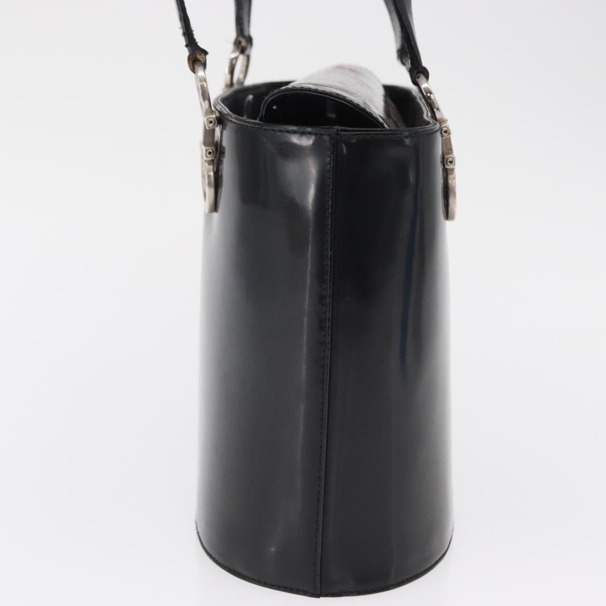 Salvatore Ferragamo Hand Bag Patent leather Black Silver Auth 163984