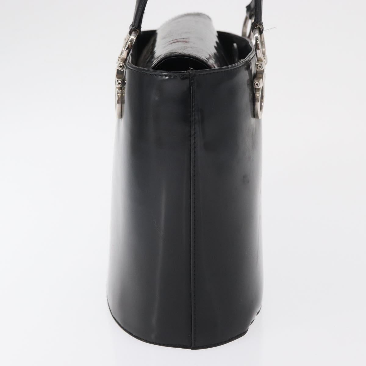 Salvatore Ferragamo Hand Bag Patent leather Black Silver Auth 163984