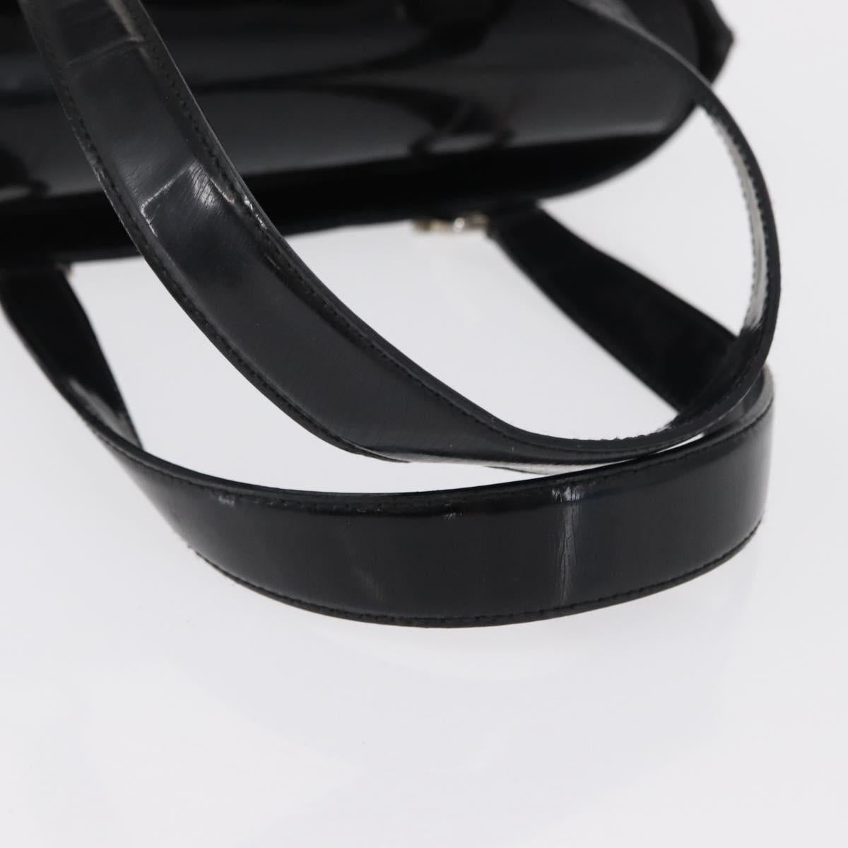 Salvatore Ferragamo Hand Bag Patent leather Black Silver Auth 163984