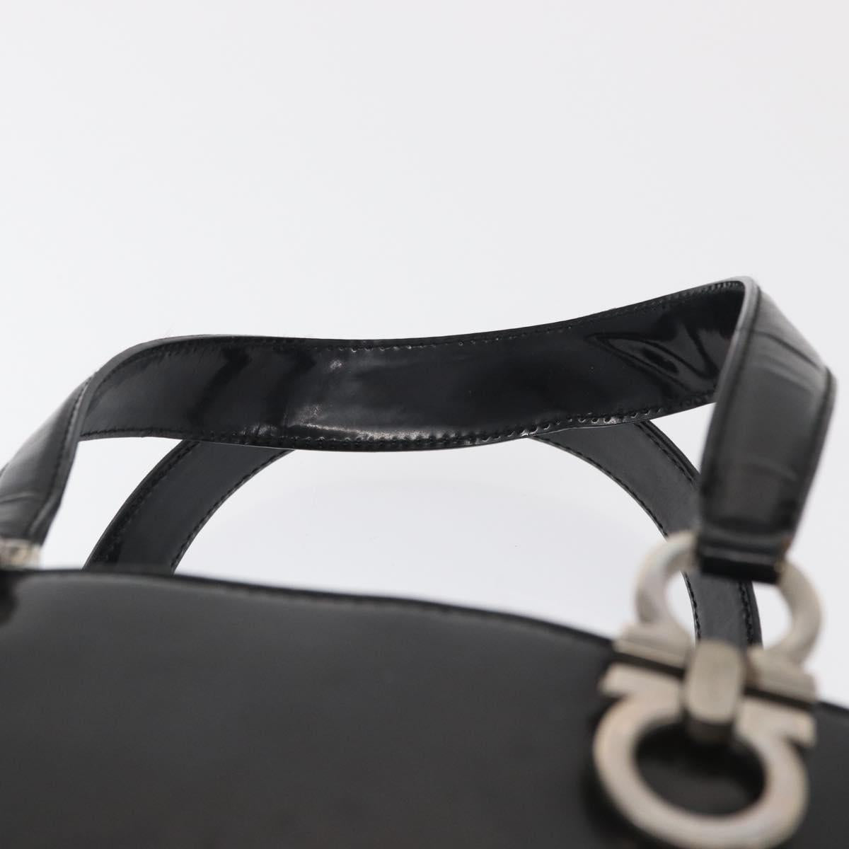 Salvatore Ferragamo Hand Bag Patent leather Black Silver Auth 163984