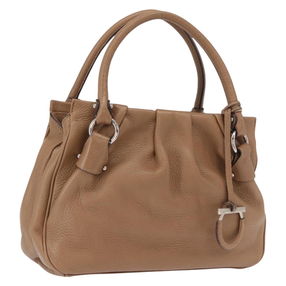 Salvatore Ferragamo Gancini Hand Bag Leather Brown Gold Auth 163989