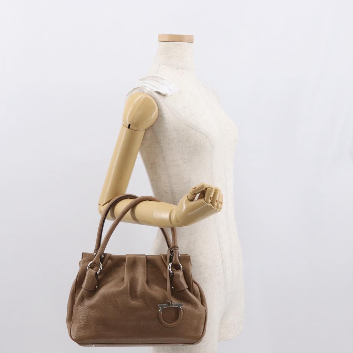 Salvatore Ferragamo Gancini Hand Bag Leather Brown Gold Auth 163989