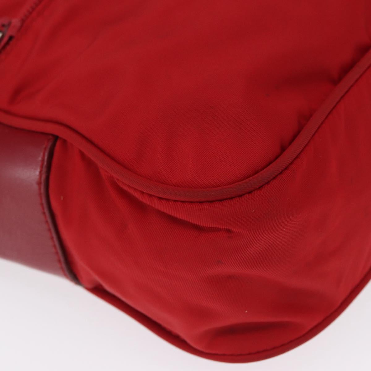 PRADA Shoulder Bag Nylon Red Silver Auth 163993