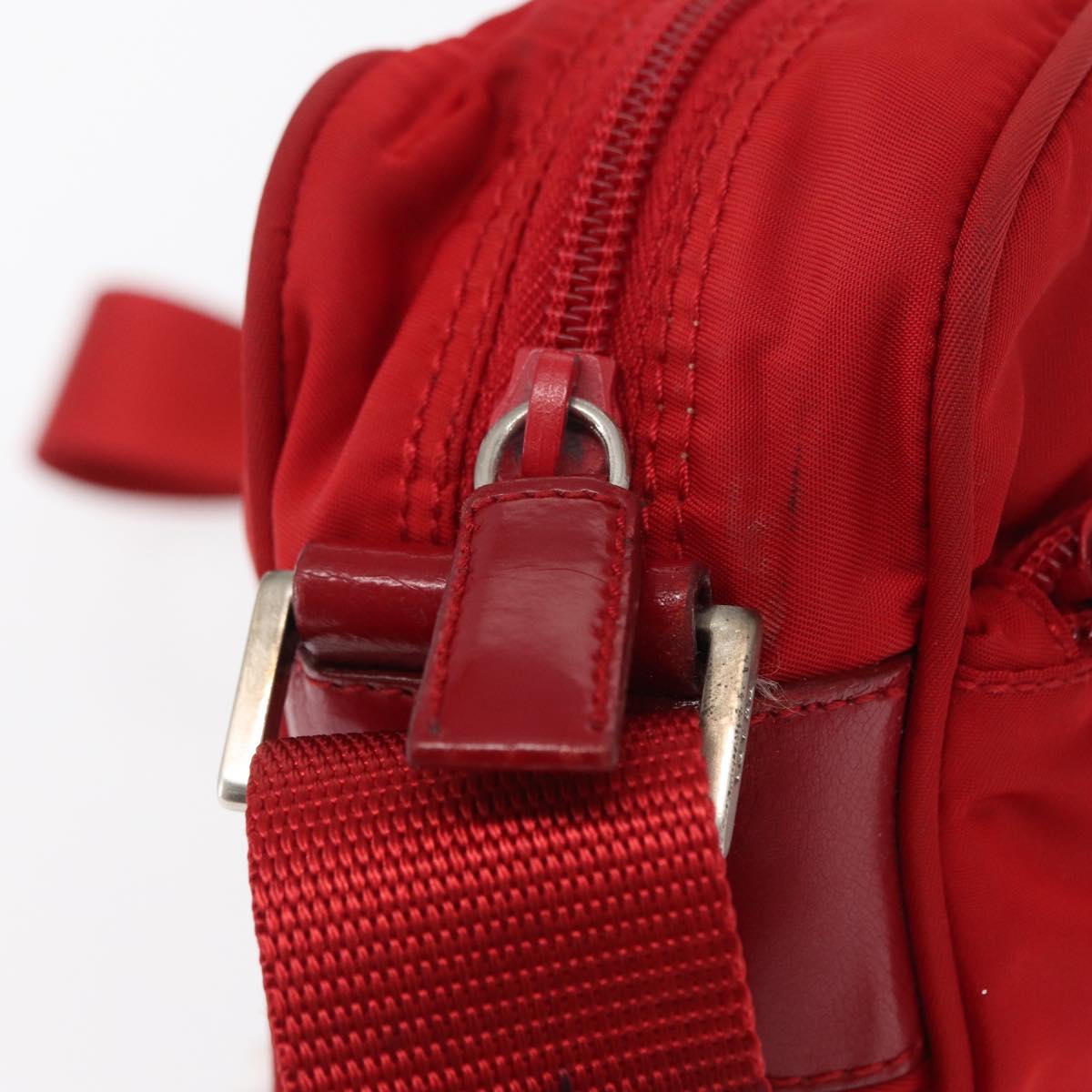 PRADA Shoulder Bag Nylon Red Silver Auth 163993