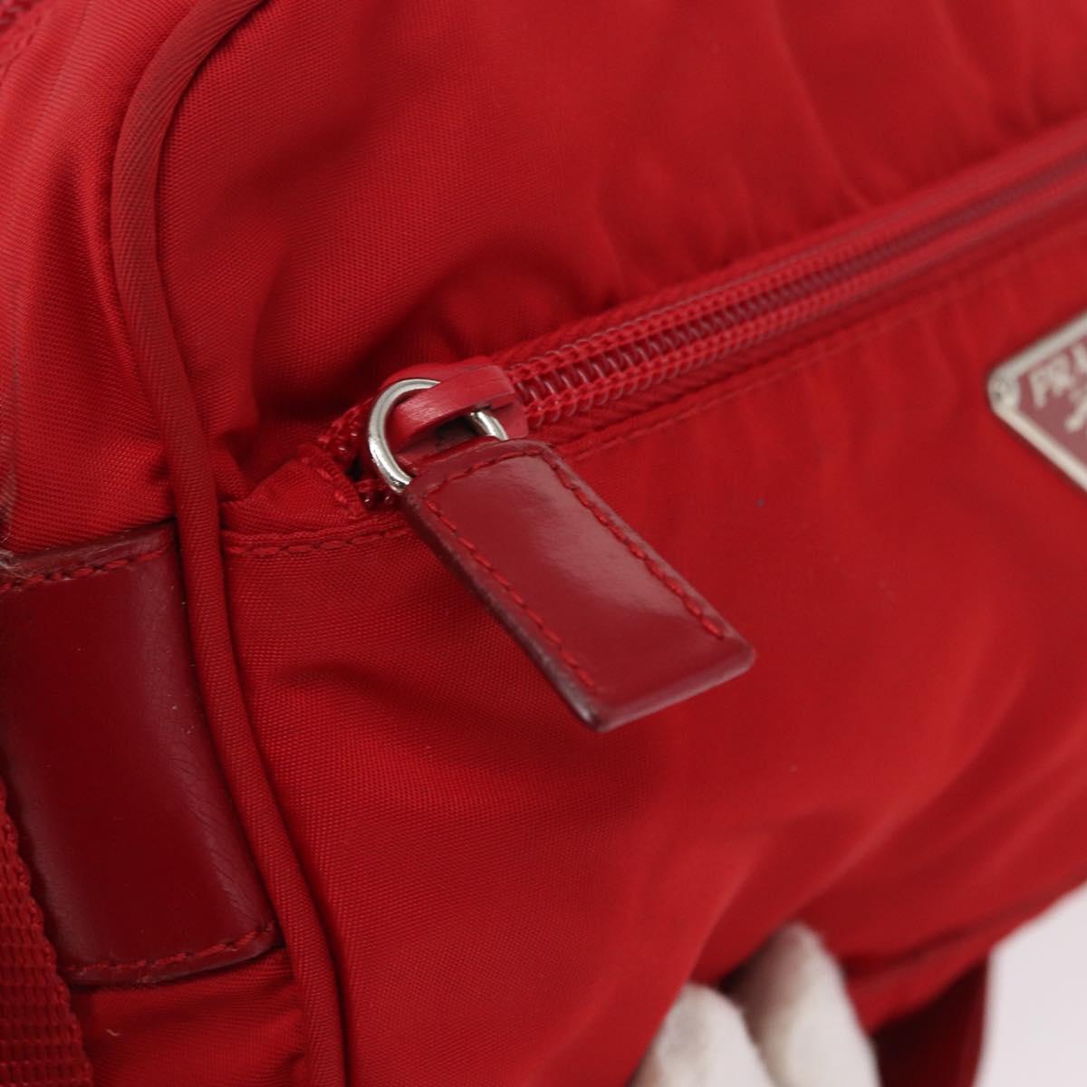 PRADA Shoulder Bag Nylon Red Silver Auth 163993