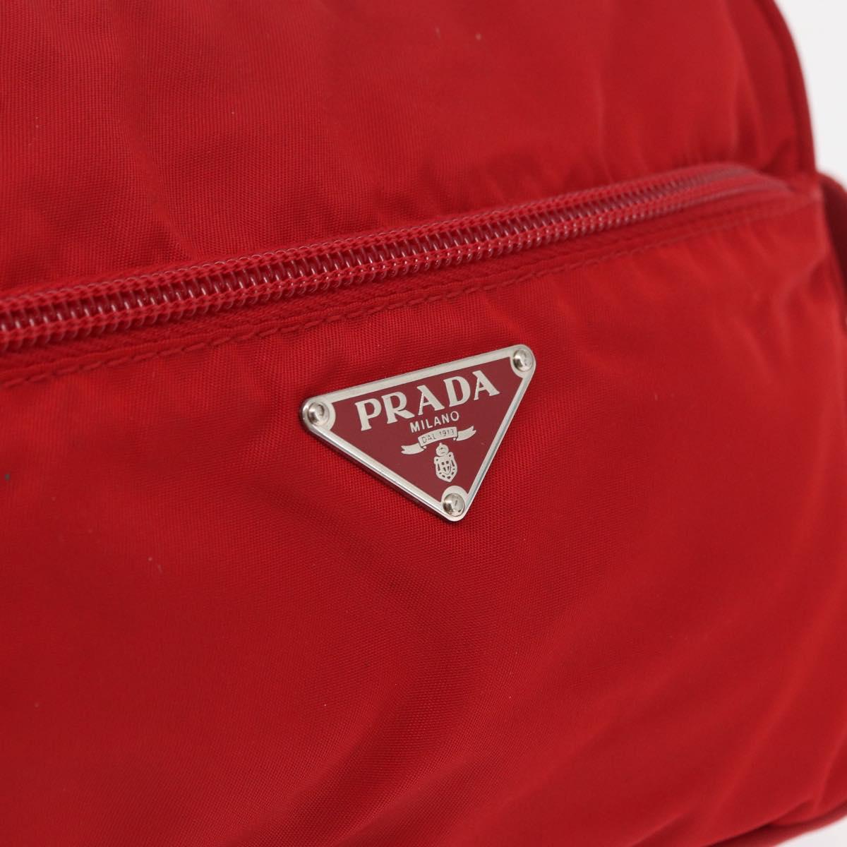 PRADA Shoulder Bag Nylon Red Silver Auth 163993