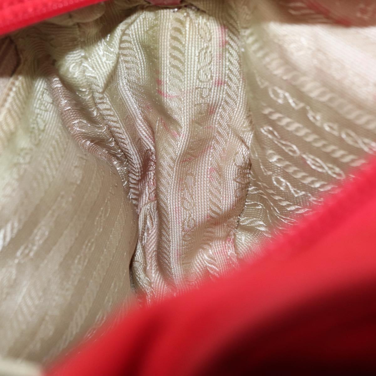 PRADA Shoulder Bag Nylon Red Silver Auth 163993