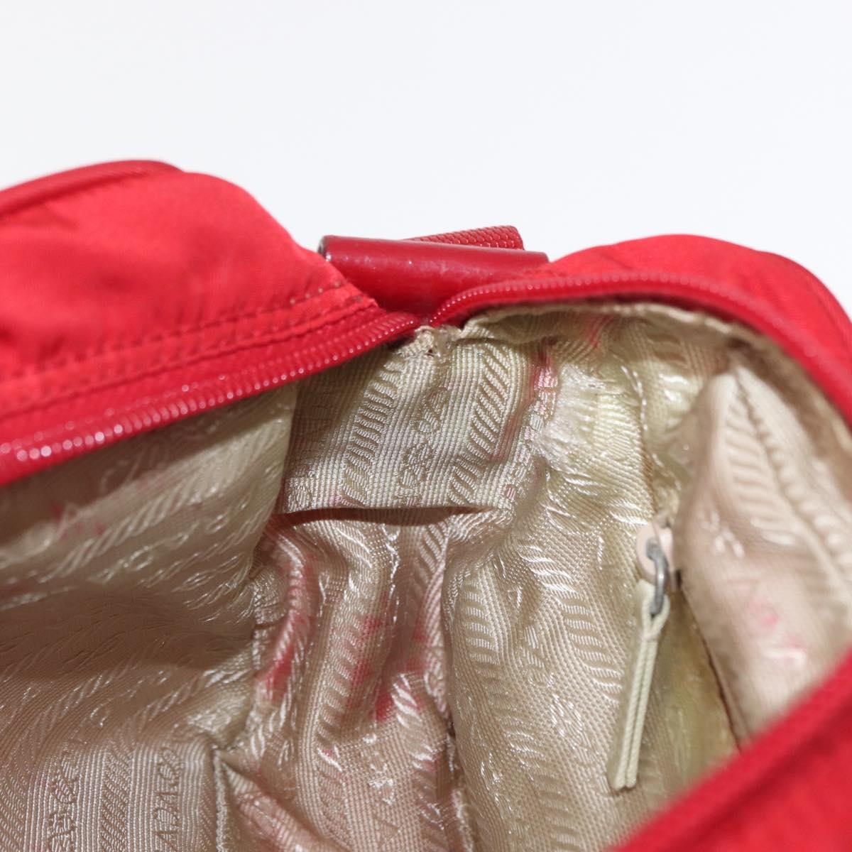 PRADA Shoulder Bag Nylon Red Silver Auth 163993