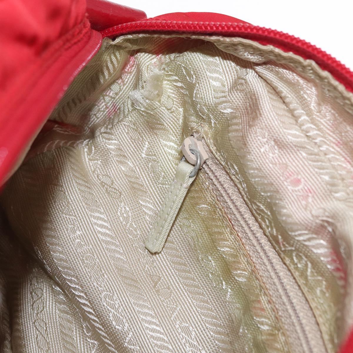 PRADA Shoulder Bag Nylon Red Silver Auth 163993