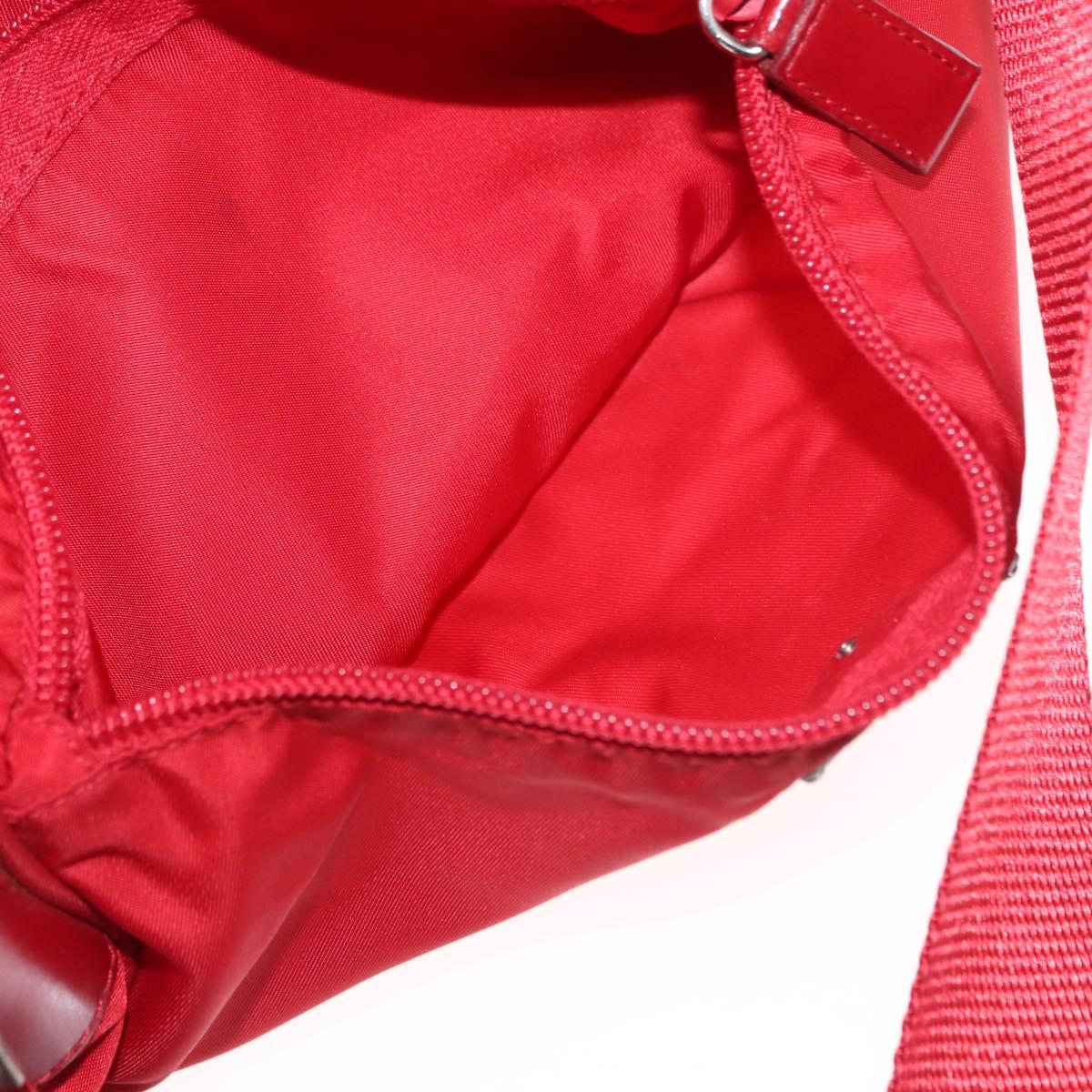 PRADA Shoulder Bag Nylon Red Silver Auth 163993