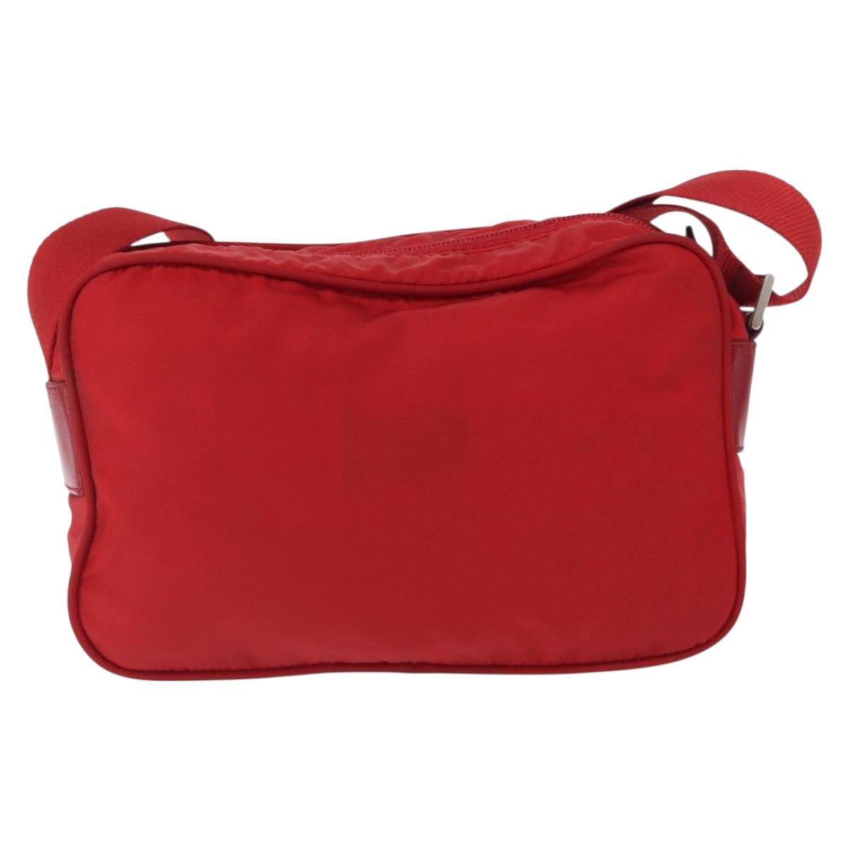 PRADA Shoulder Bag Nylon Red Silver Auth 163993