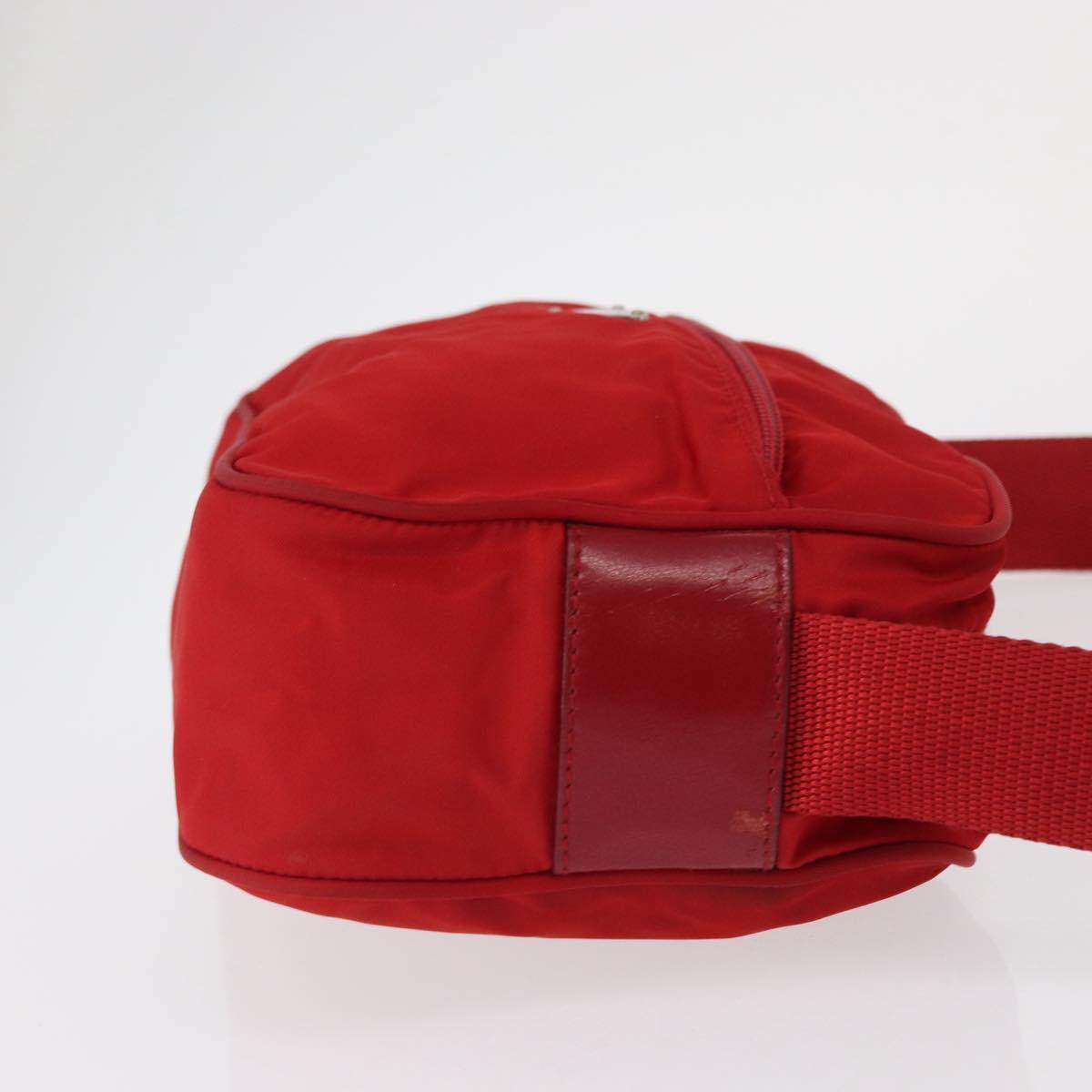 PRADA Shoulder Bag Nylon Red Silver Auth 163993
