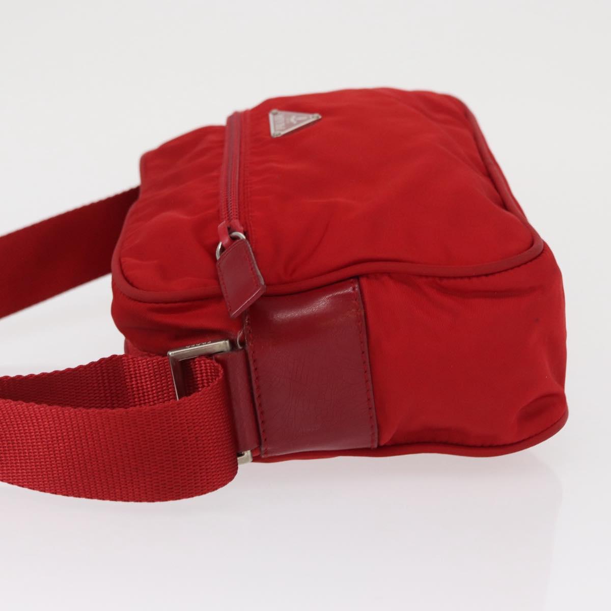 PRADA Shoulder Bag Nylon Red Silver Auth 163993