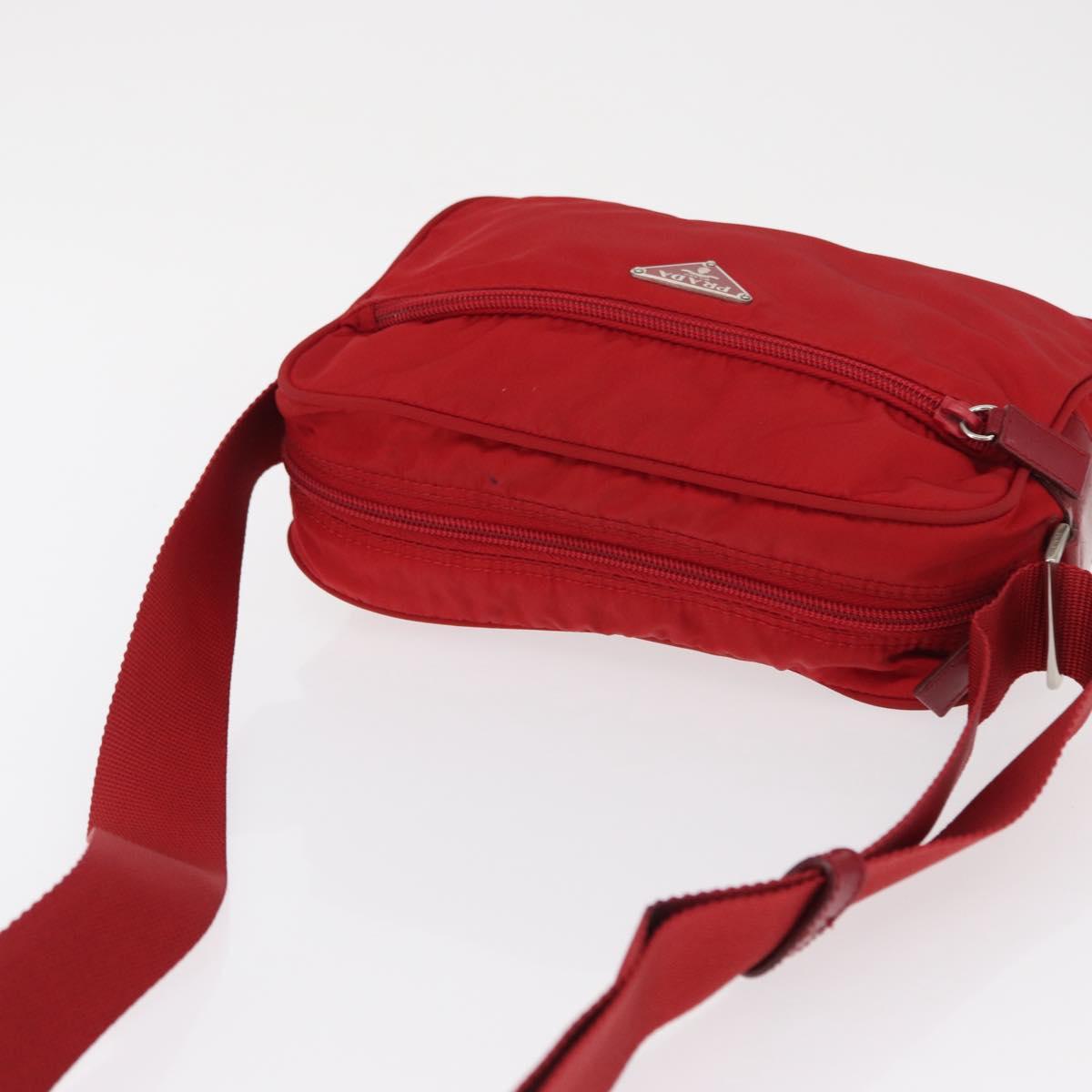 PRADA Shoulder Bag Nylon Red Silver Auth 163993