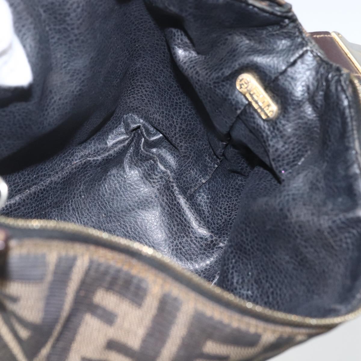 FENDI Zucca Canvas Pouch Black Brown Auth 163994