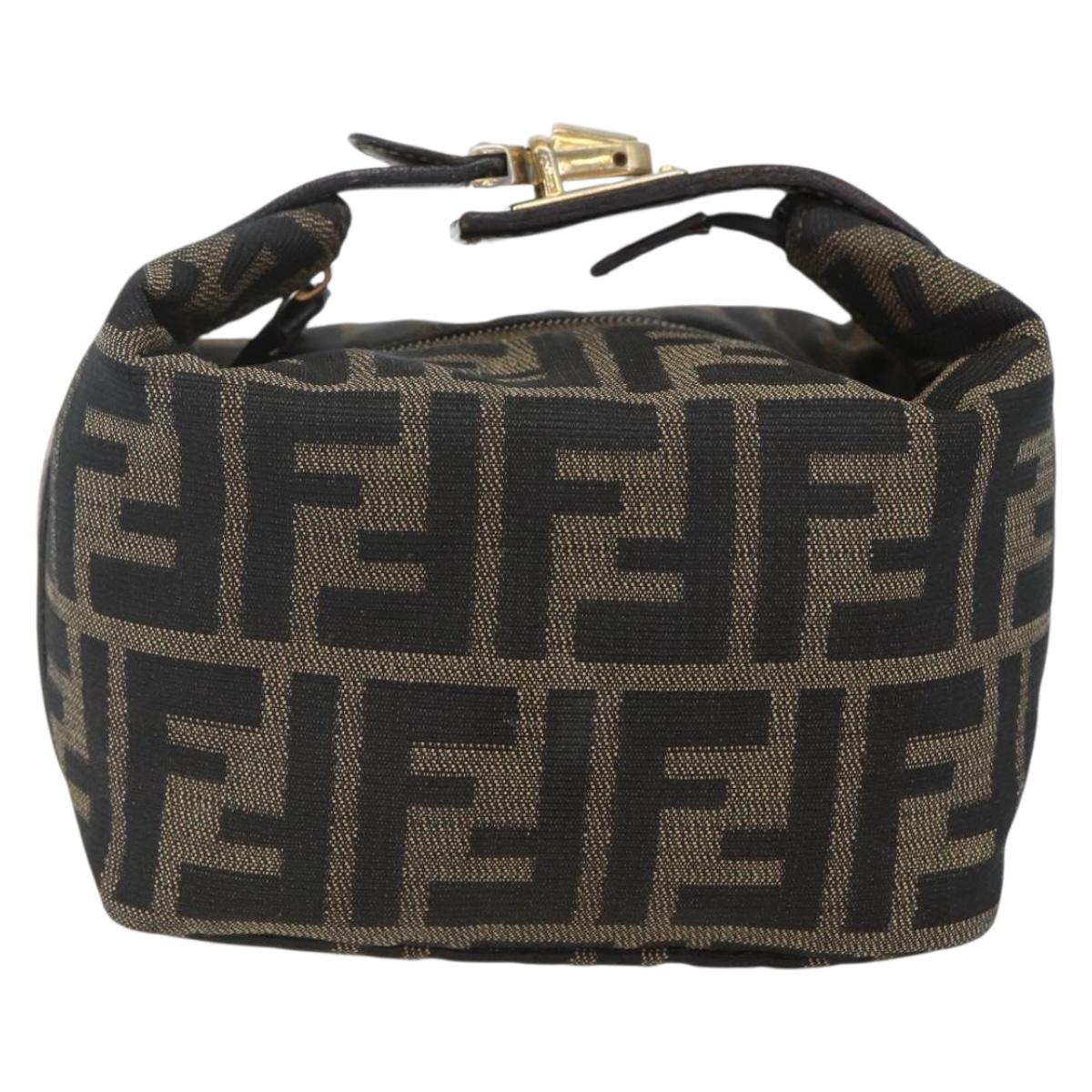FENDI Zucca Canvas Pouch Black Brown Auth 163994