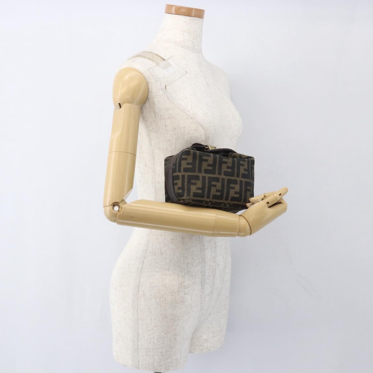 FENDI Zucca Canvas Pouch Black Brown Auth 163994