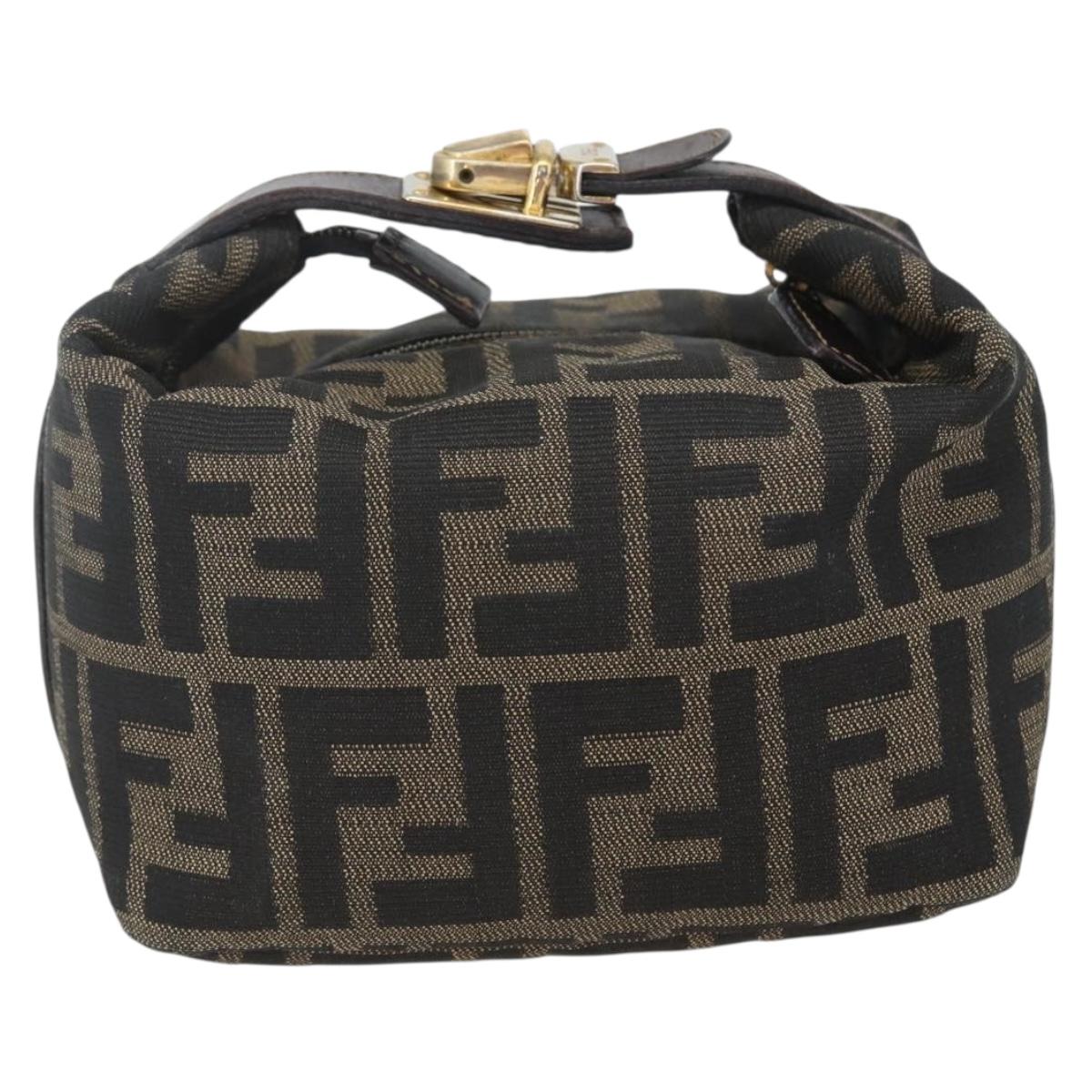 FENDI Zucca Canvas Pouch Black Brown Auth 163994