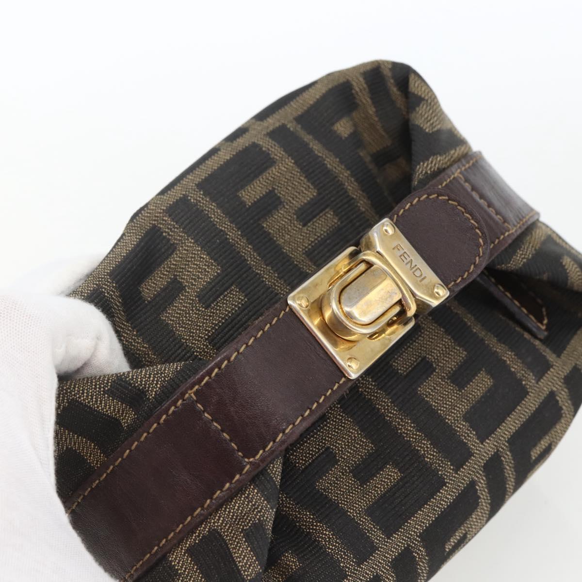 FENDI Zucca Canvas Pouch Black Brown Auth 163994