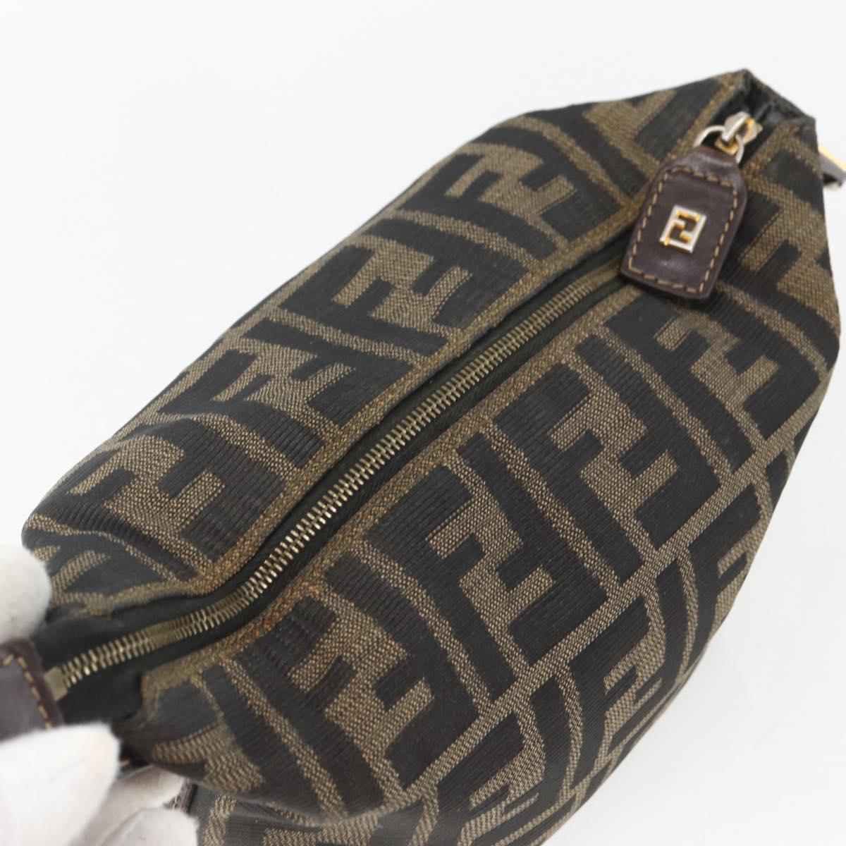 FENDI Zucca Canvas Pouch Black Brown Auth 163994