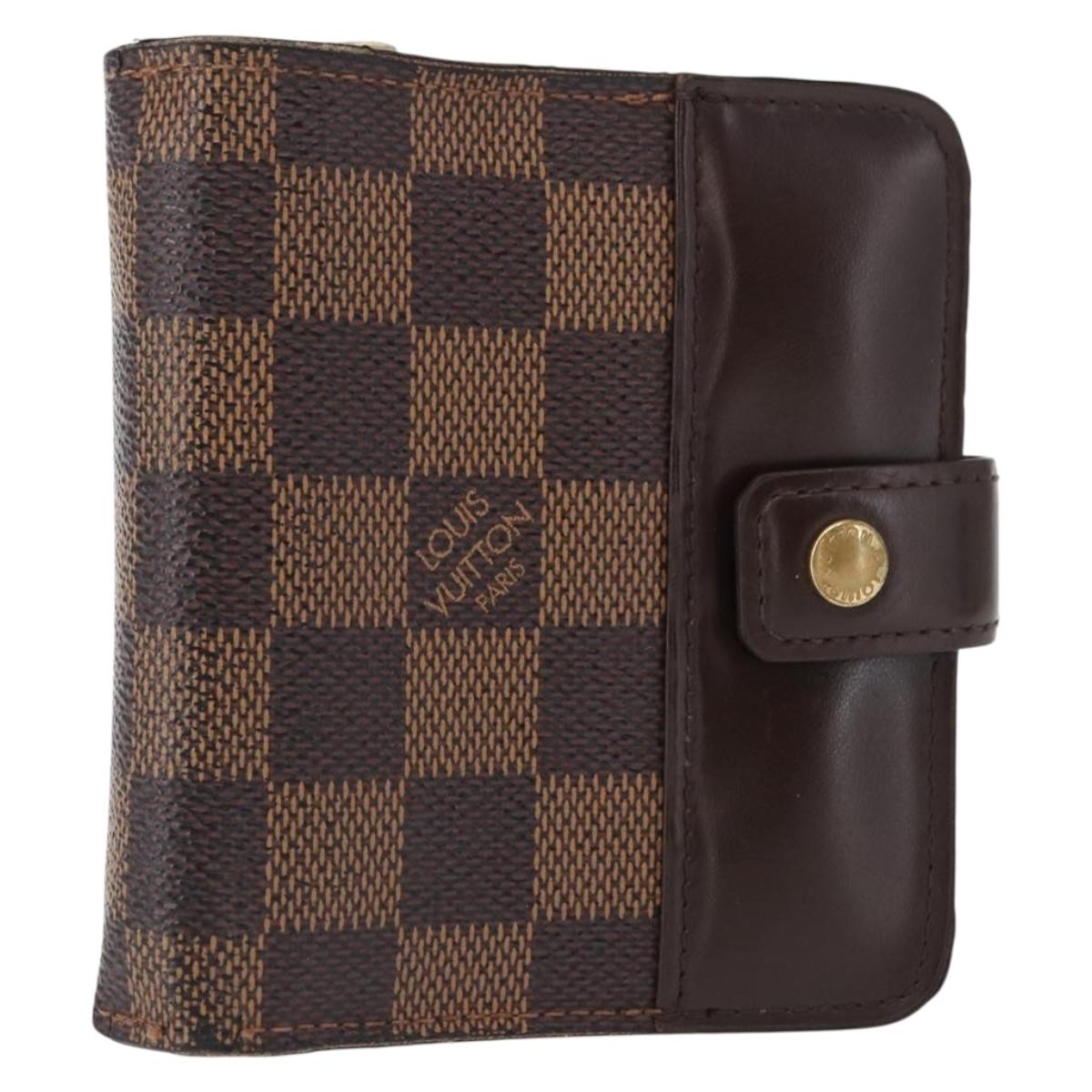 LOUIS VUITTON Damier Ebene Compact Zip Wallet N61668 LV Auth 163998