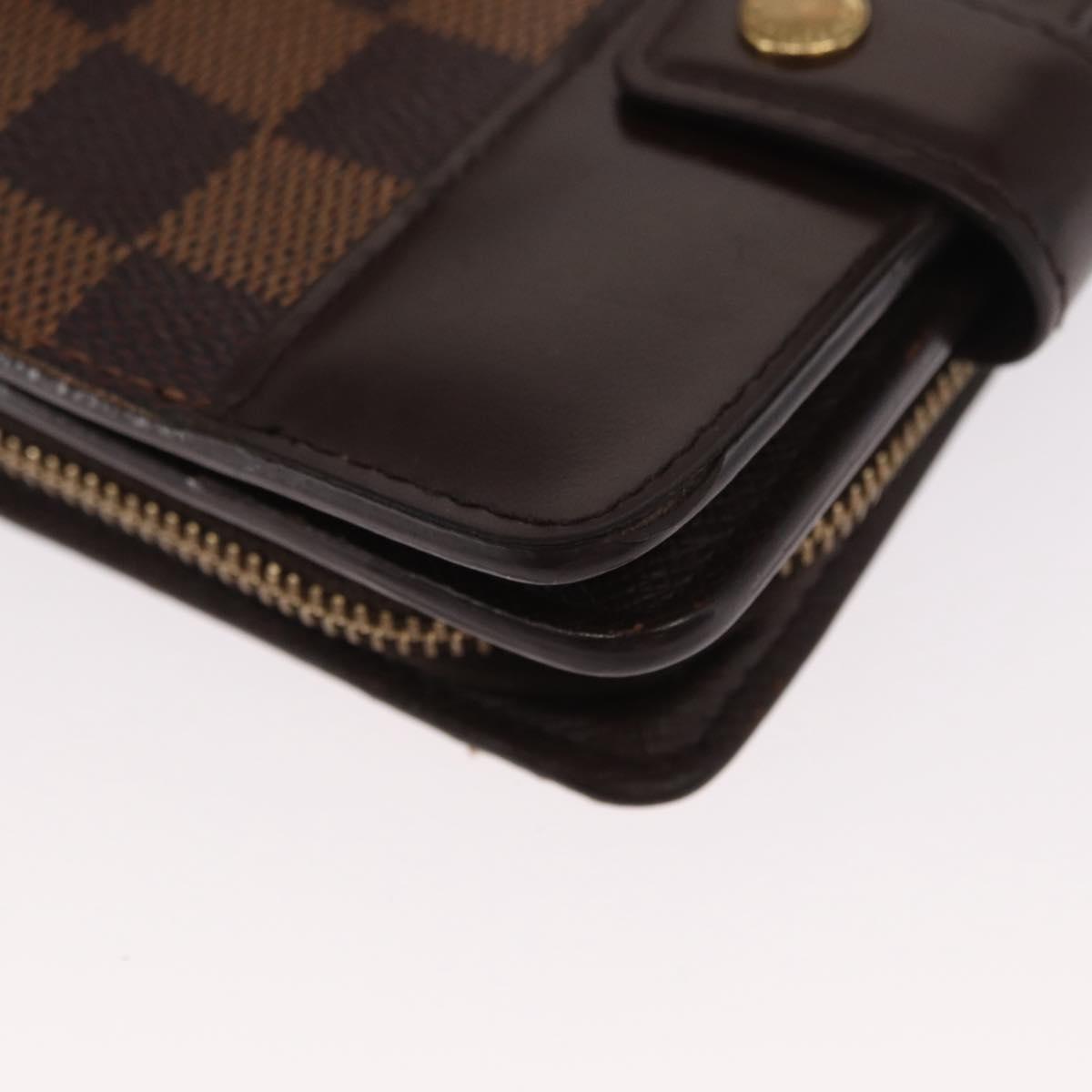 LOUIS VUITTON Damier Ebene Compact Zip Wallet N61668 LV Auth 163998