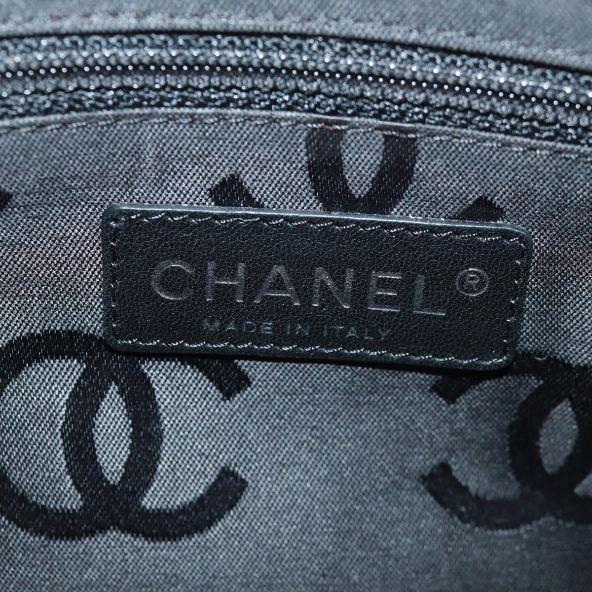 CHANEL Cambon Line Matelasse Bag Lamb Skin Beige Black CC Auth 164004SAM