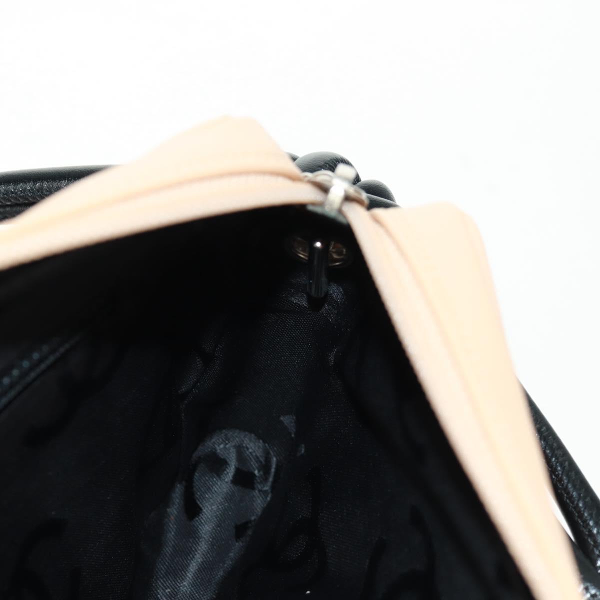 CHANEL Cambon Line Matelasse Bag Lamb Skin Beige Black CC Auth 164004SAM