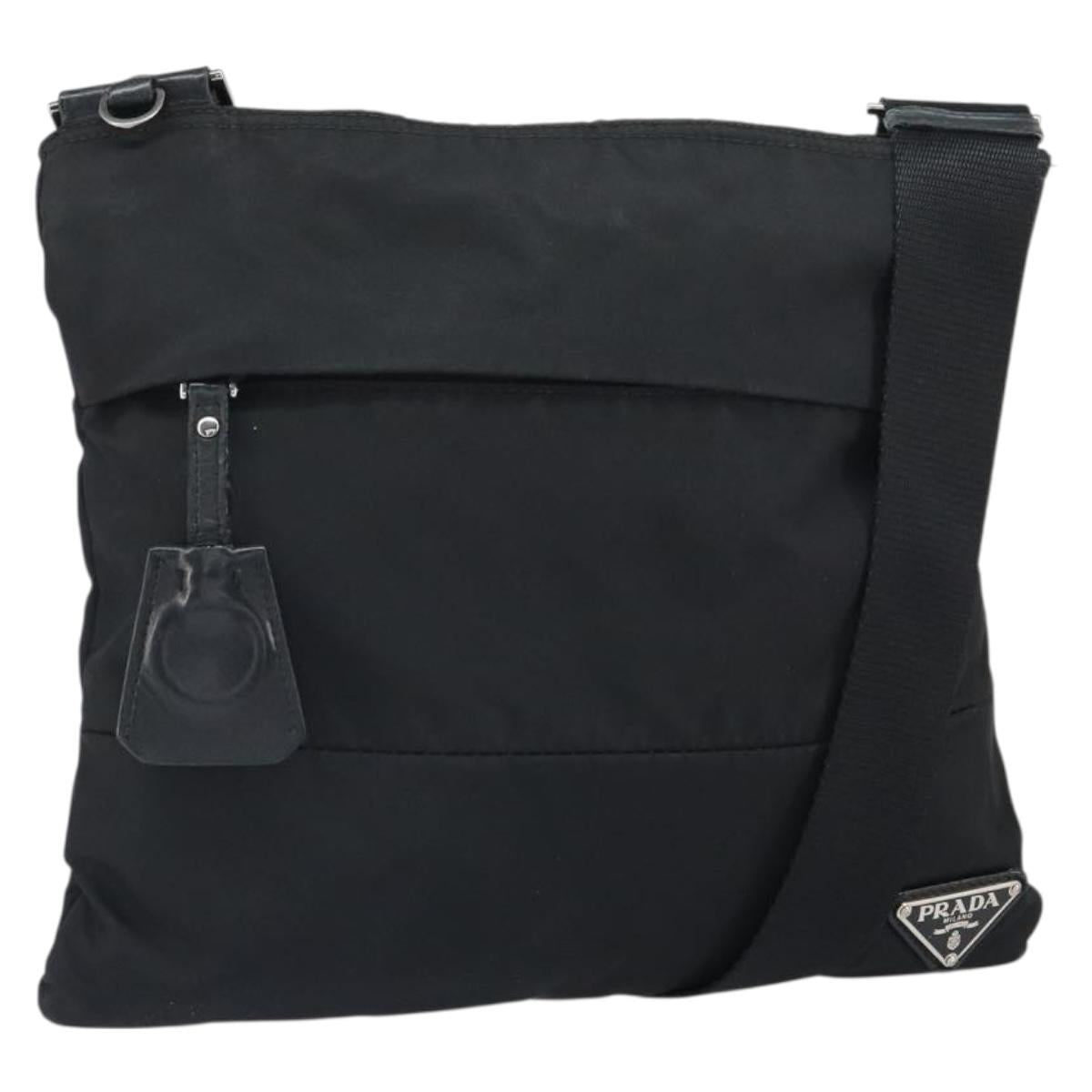 PRADA Shoulder Bag Nylon Black Silver Auth 164007