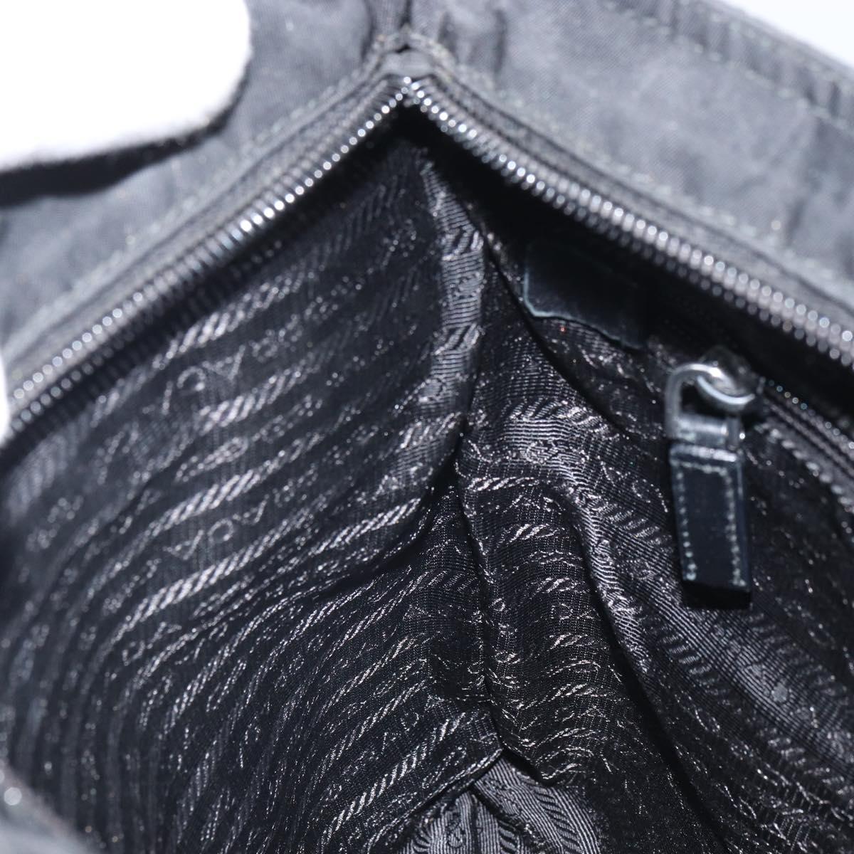 PRADA Shoulder Bag Nylon Black Silver Auth 164007