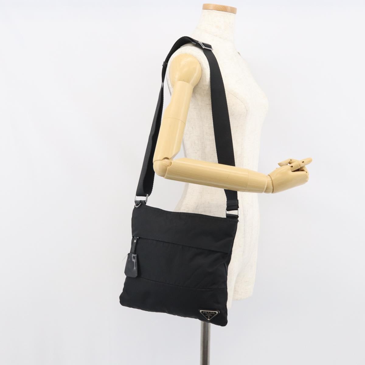 PRADA Shoulder Bag Nylon Black Silver Auth 164007