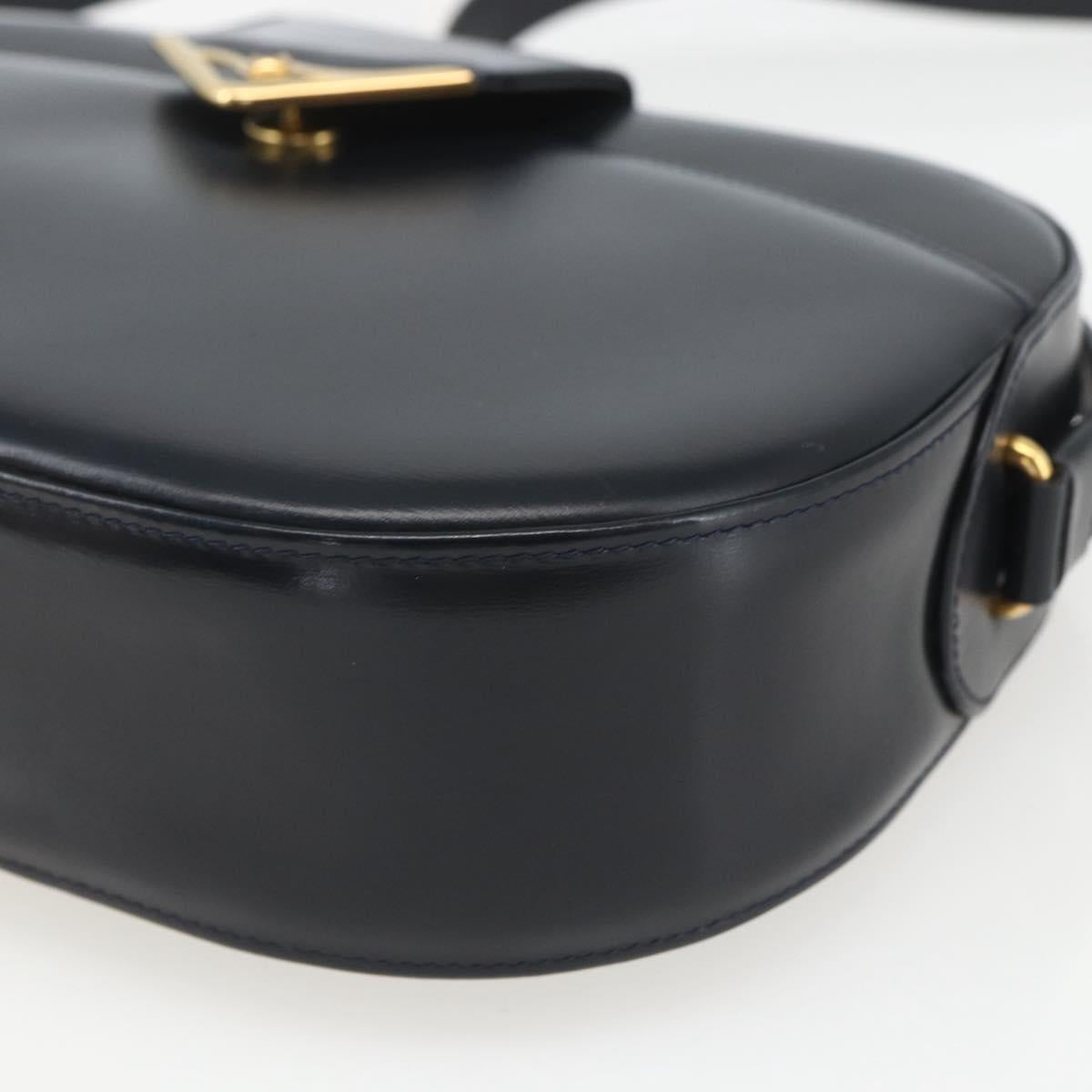 CARTIER Shoulder Bag Leather Navy Gold Auth 164015V