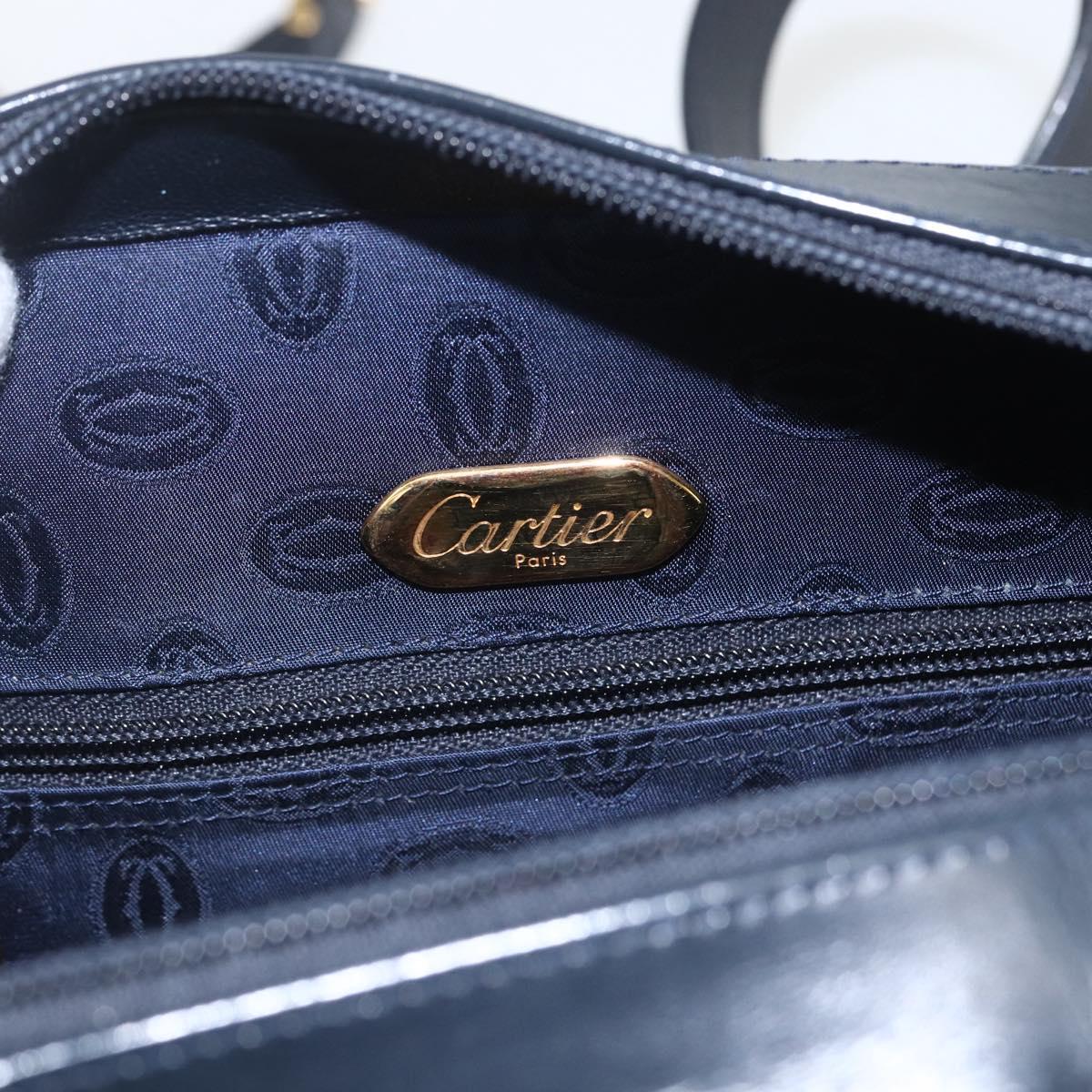 CARTIER Shoulder Bag Leather Navy Gold Auth 164015V