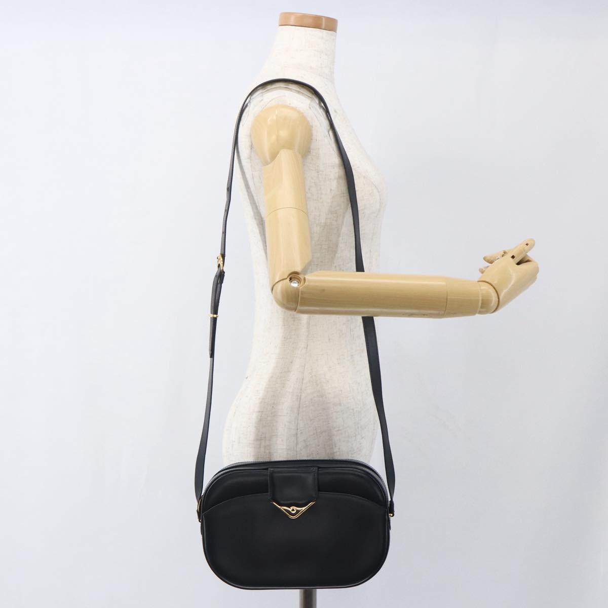CARTIER Shoulder Bag Leather Navy Gold Auth 164015V