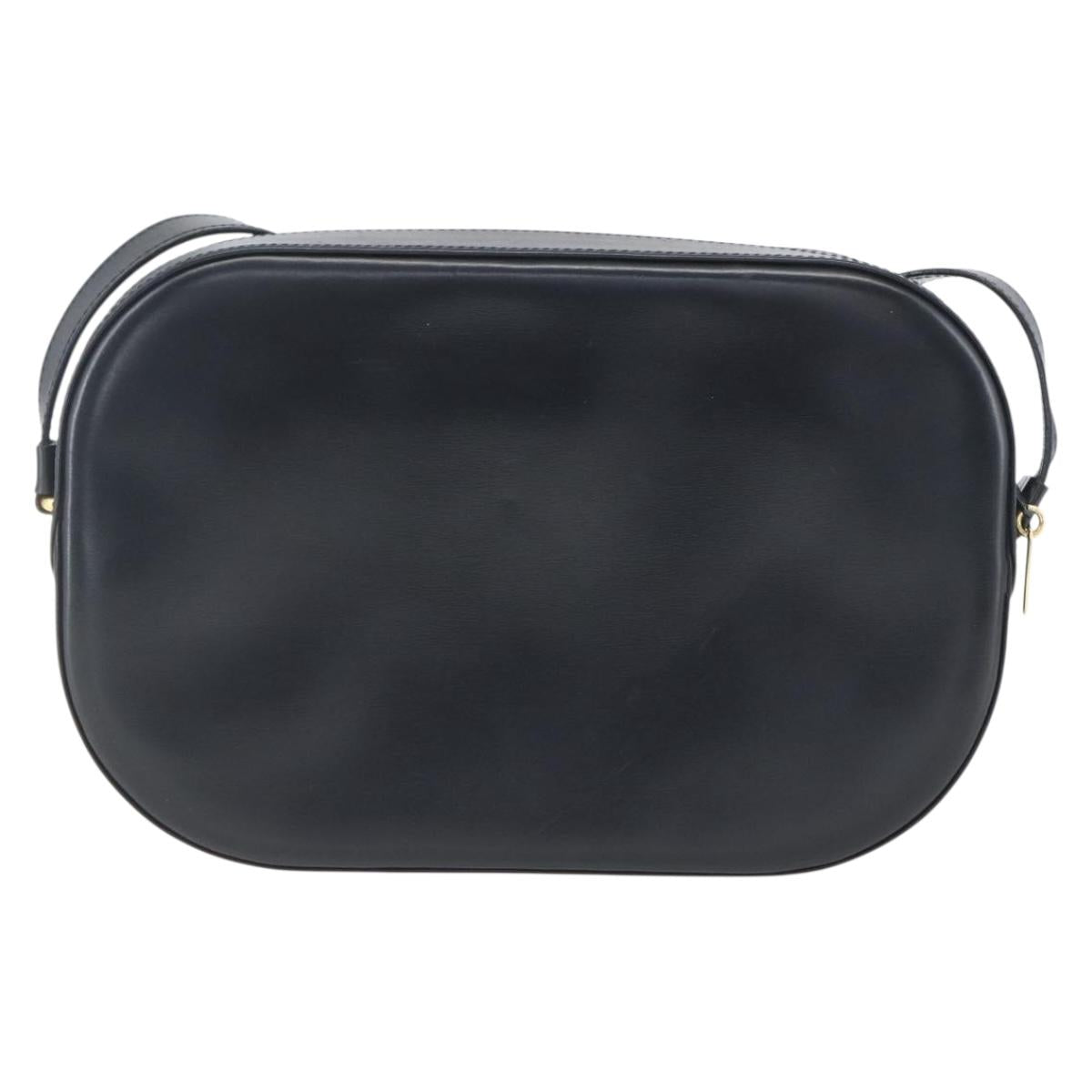 CARTIER Shoulder Bag Leather Navy Gold Auth 164015V
